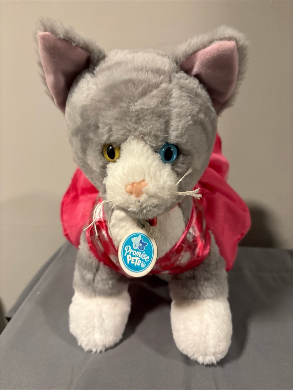 Build-A-Bear Gray & White Cat in Bright Pink Dress